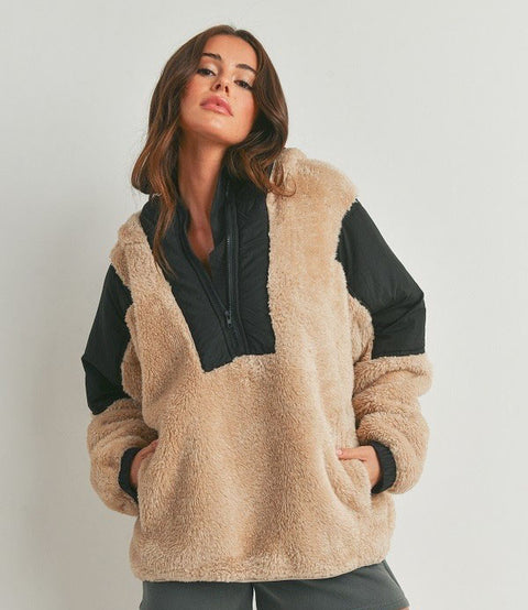 Two-toned Cozy Hooded Sweater
